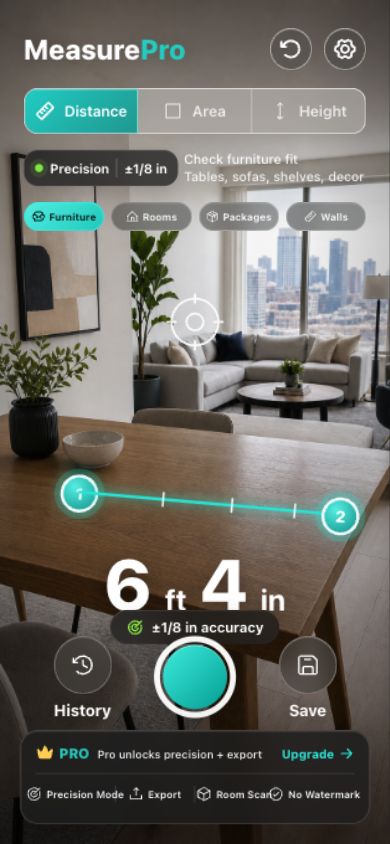 MeasurePro showing a 6 foot 4 inch table measurement